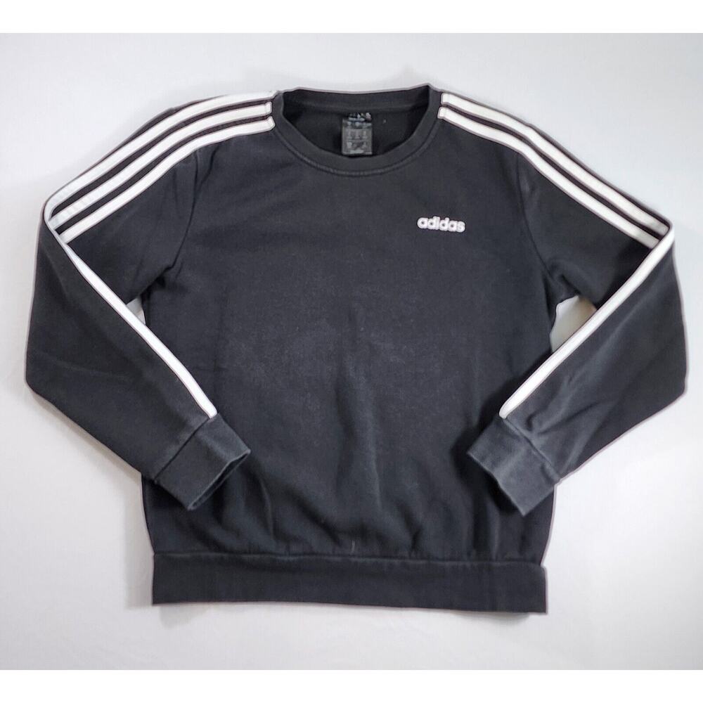 Adidas Sweatshirt Womens Medium Black 3 Stripe Logo Knit Long Sleeve Crew Neck